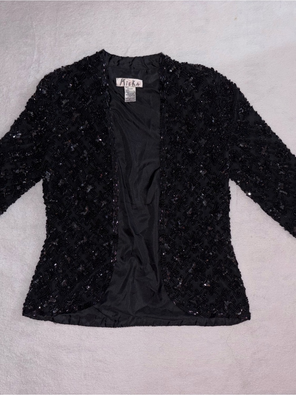 Mieka Black Beaded Open-Front Cardigan